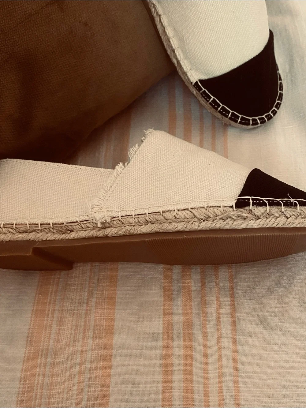 POL Two-Tone Canvas Espadrilles - Cream & Black